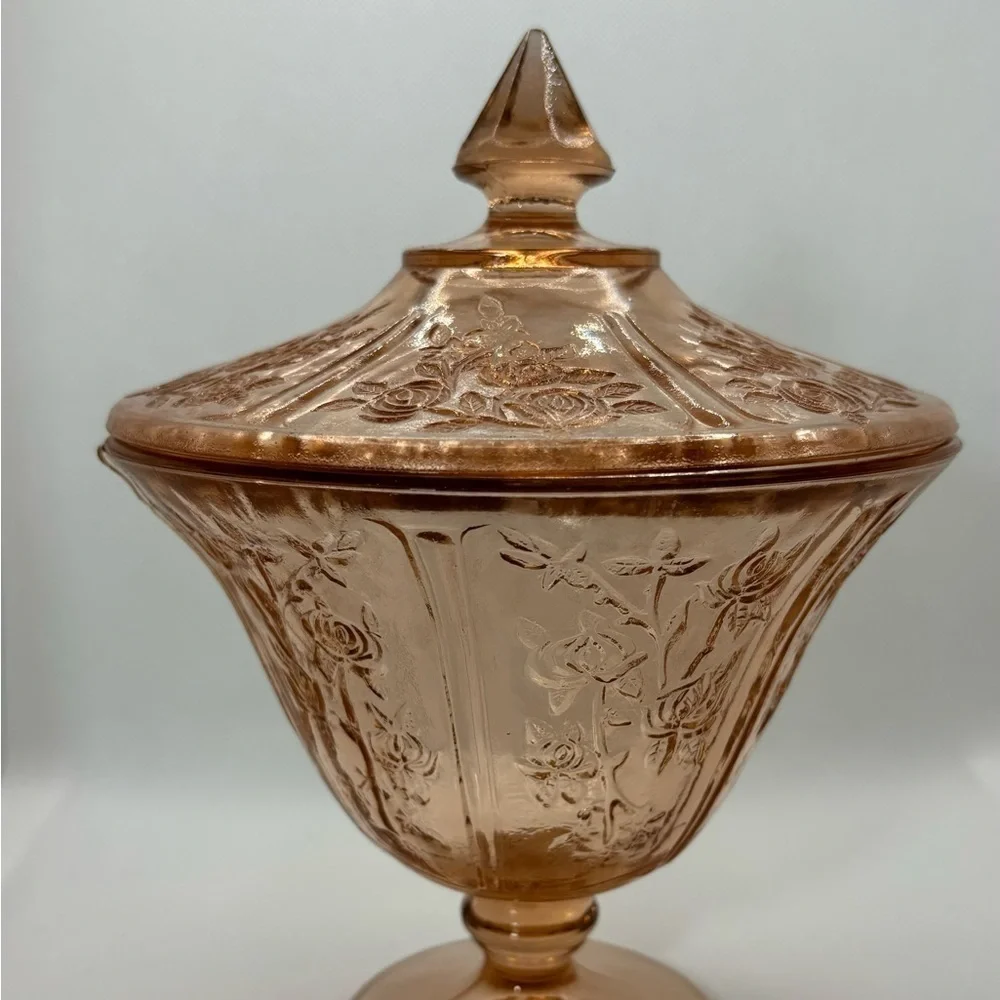 Federal 1930s Sharon Cabbage Rose Pink Depression Candy Dish w/lid Vintage - Picture 3 of 5
